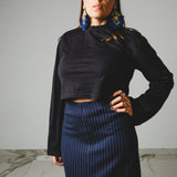 387 - ALMA Skirt – Gonna sartoriale con spacco centrale elasticizzata gessata blu Tg 42/44
