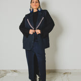 387 - ALMA Skirt – Gonna sartoriale con spacco centrale elasticizzata gessata blu Tg 42/44