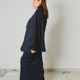 387 - ALMA Skirt – Gonna sartoriale con spacco centrale elasticizzata gessata blu Tg 42/44