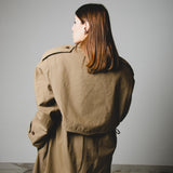 Vintage upcycling trench coat with raglan sleeves and cape with rhinestones and hand-painted illustration - size 50/52