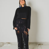 389 - ALMA Skirt – Gonna sartoriale con spacco centrale in pizzo elasticizzato nero Tg 42