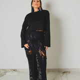 389 - ALMA Skirt – Gonna sartoriale con spacco centrale in pizzo elasticizzato nero Tg 42