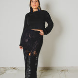 389 - ALMA Skirt – Gonna sartoriale con spacco centrale in pizzo elasticizzato nero Tg 42