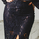 389 - ALMA Skirt – Gonna sartoriale con spacco centrale in pizzo elasticizzato nero Tg 42