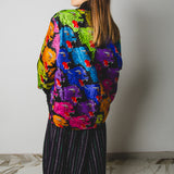 SPRING BOMBER STYLE JACKET IN TECHNICAL FABRIC WITH COLORFUL WOLVES - REVERSIBLE IN BLACK VELVET FABRIC - CONTRASTING POCKETS