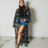 25/38 - Kimono GUSTAVO sartoriale lungo tulle e pizzo ricamato a fiori