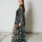 25/38 - Kimono GUSTAVO sartoriale lungo tulle e pizzo ricamato a fiori