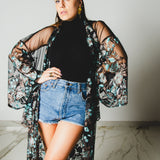 25/38 - Kimono GUSTAVO sartoriale lungo tulle e pizzo ricamato a fiori