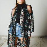 25/38 - Kimono GUSTAVO sartoriale lungo tulle e pizzo ricamato a fiori