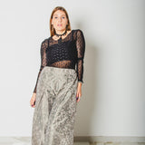 38 - Pantalone palazzo NICOLE  sartoriale in taffetà effetto rigido fantasia animalier astratta