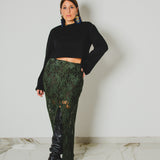 390 - ALMA Skirt – Gonna sartoriale con spacco centrale in pizzo elasticizzato verde Tg 44