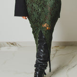 390 - ALMA Skirt – Gonna sartoriale con spacco centrale in pizzo elasticizzato verde Tg 44