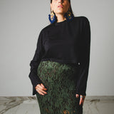 390 - ALMA Skirt – Gonna sartoriale con spacco centrale in pizzo elasticizzato verde Tg 44