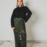390 - ALMA Skirt – Gonna sartoriale con spacco centrale in pizzo elasticizzato verde Tg 44