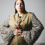 391 Light green double-breasted tailored jacket with frayed sleeves Size 50/52