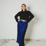 391 – easy Slim | Gonna Plissé blu  Metallizzato