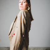 392 Vintage Valentino Beige Check Jacket with Hand-Sewn Appliques - Lightweight Wool - Size 48
