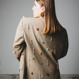 392 Vintage Valentino Beige Check Jacket with Hand-Sewn Appliques - Lightweight Wool - Size 48