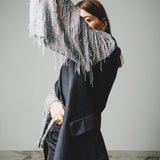 394 Dark grey 2 button pure virgin wool jacket with sleeves replaced with aqua green sequin fringes - pure virgin wool Size 52