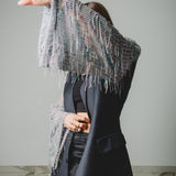 394 Dark grey 2 button pure virgin wool jacket with sleeves replaced with aqua green sequin fringes - pure virgin wool Size 52