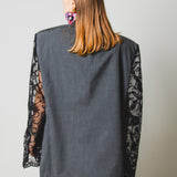 395 Dark grey viscose jacket 3 buttons with sleeves replaced with lace/tulle with black sequins Size 58