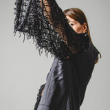 397 Dark grey lightweight 100's wool jacket - 3 buttons with sleeves replaced with lace/tulle with black sequin fringes Size 54/56