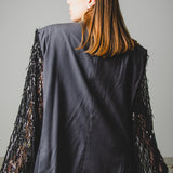 397 Dark grey lightweight 100's wool jacket - 3 buttons with sleeves replaced with lace/tulle with black sequin fringes Size 54/56