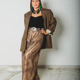 39 - Pantalone palazzo NICOLE  sartoriale in lana effetto metallizzato bronzo