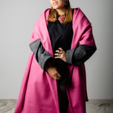 CAPPOTTO WRAP IN LANA ROSA BUBBLE CON MANICA A CONTRASTO GRIGIA