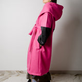 CAPPOTTO WRAP IN LANA ROSA BUBBLE CON MANICA A CONTRASTO GRIGIA