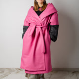 CAPPOTTO WRAP IN LANA ROSA BUBBLE CON MANICA A CONTRASTO GRIGIA