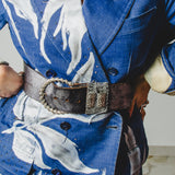 3 - Cintura Vintage in Vera Pelle con Fibbia Gioiello Argento – Stile Boho Western - 100 CM