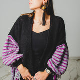 CARDIGAN LUNGO CON FRANGE MULTICOLORE - HANDMADE