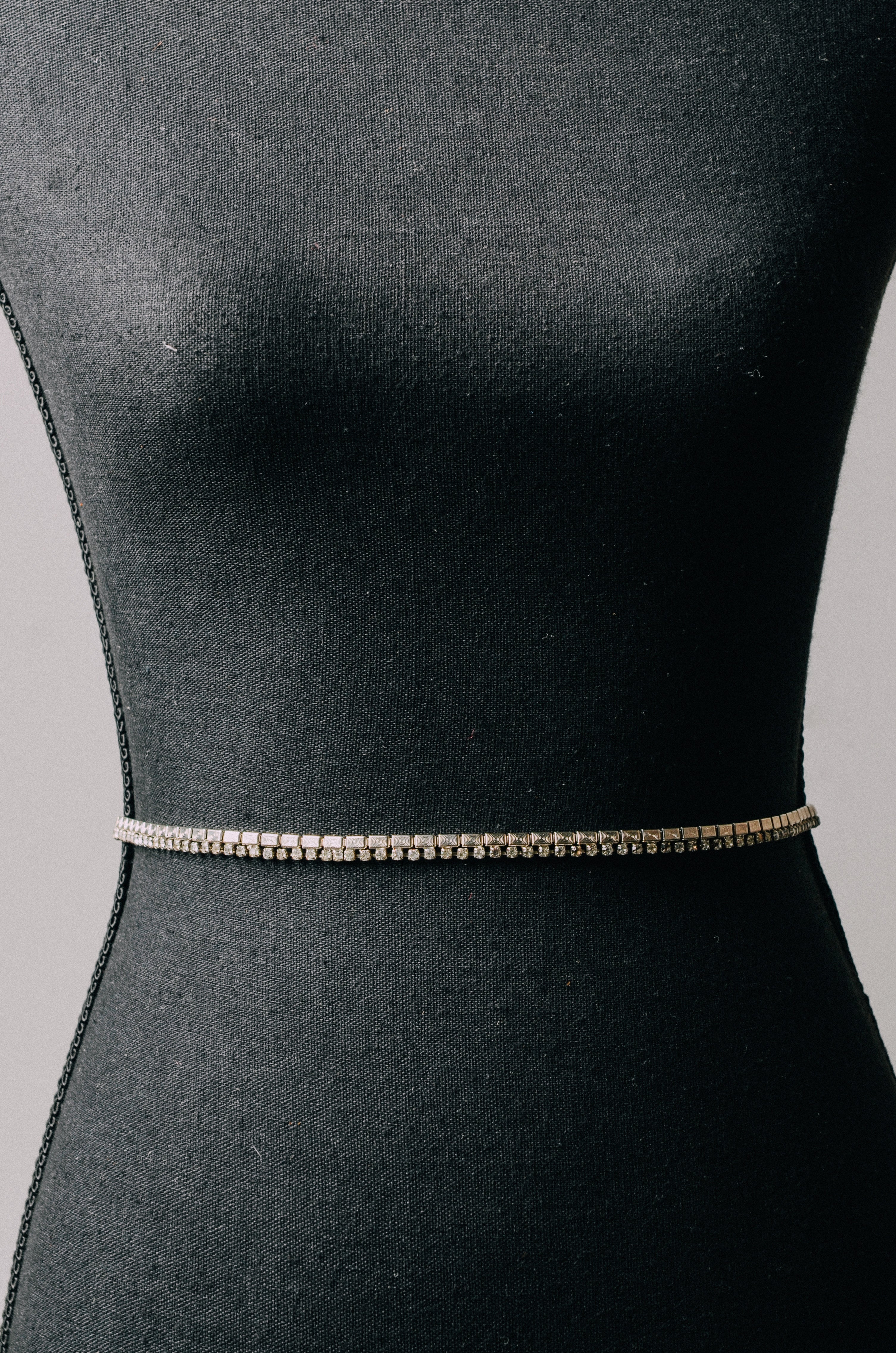 Cinturina gioiello con 2 file -  strass argento