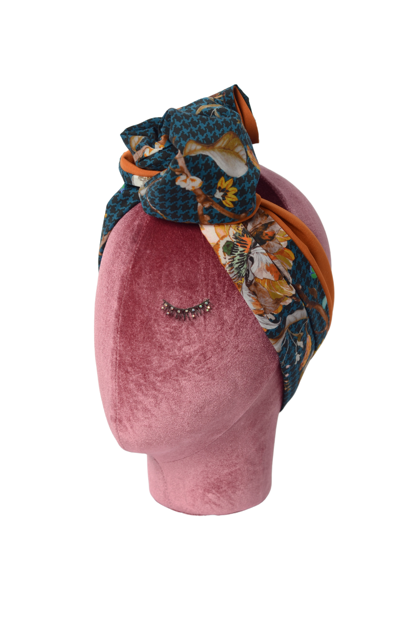 Fascia modellabile per capelli in cotone con fantasia a fiori  - doubleface