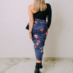 Gonna pareo sartoriale in cotone elasticizzato a fiori - taglia unica