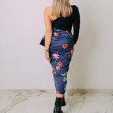 Gonna pareo sartoriale in cotone elasticizzato a fiori - taglia unica