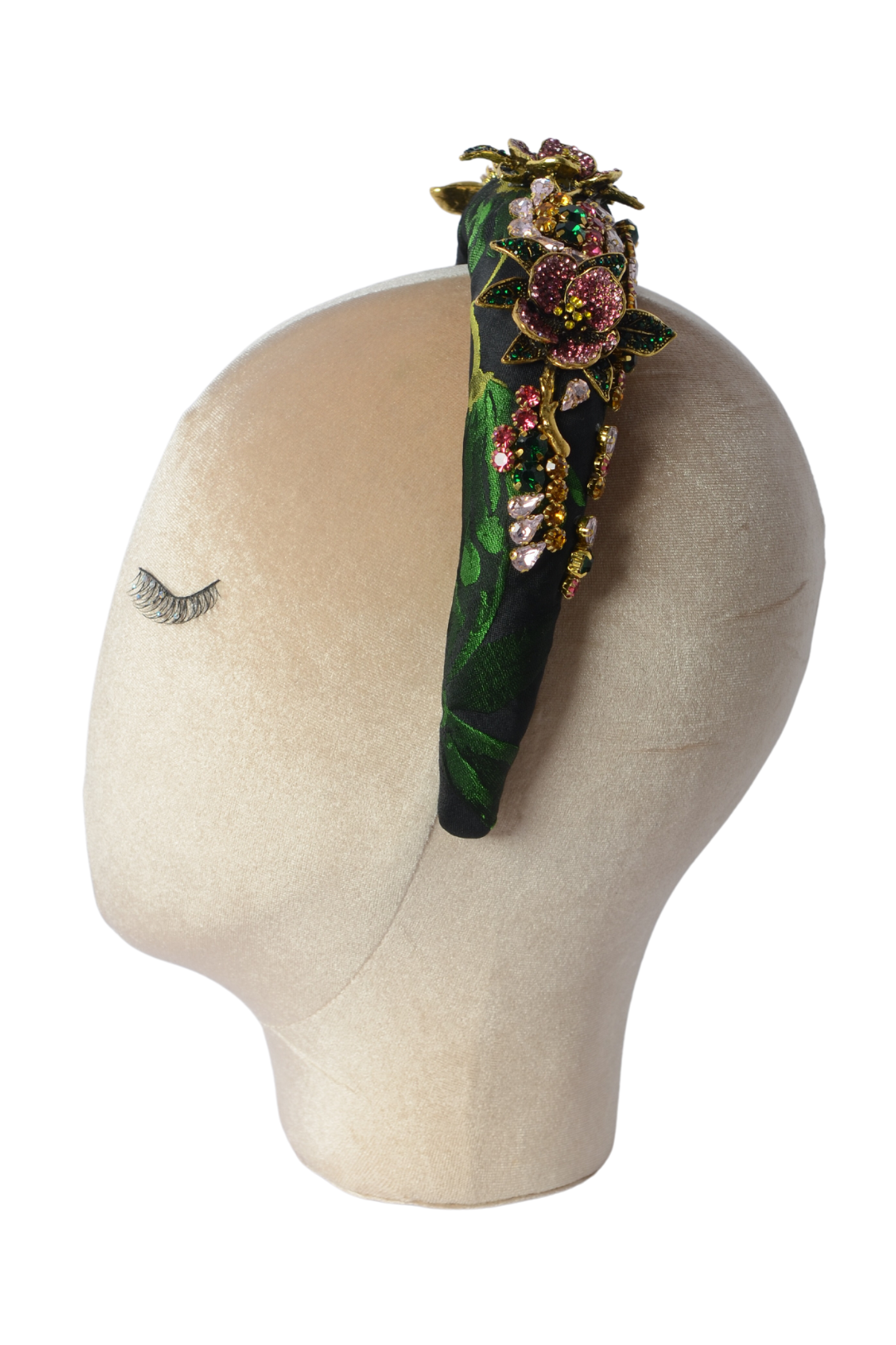 Cerchietto bombato damascato verde con applicazioni FRIDA GREEN