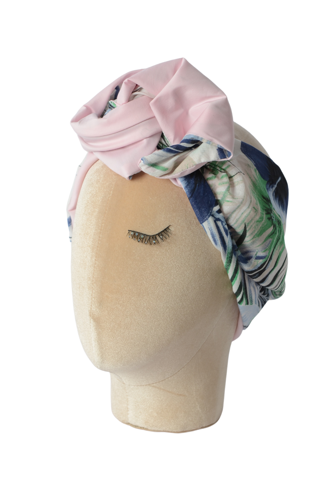 Fascia modellabile per capelli in cotone rosa e con fantasie double-face