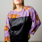 Felpa sartoriale in cotone e pelle viola e nero