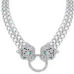 Collana tigri in acciaio inossidabile e zirconi - argento 