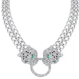 Collana tigri in acciaio inossidabile e zirconi - argento 