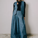 Gilet Rino sartoriale in lana azzurra - reversibile