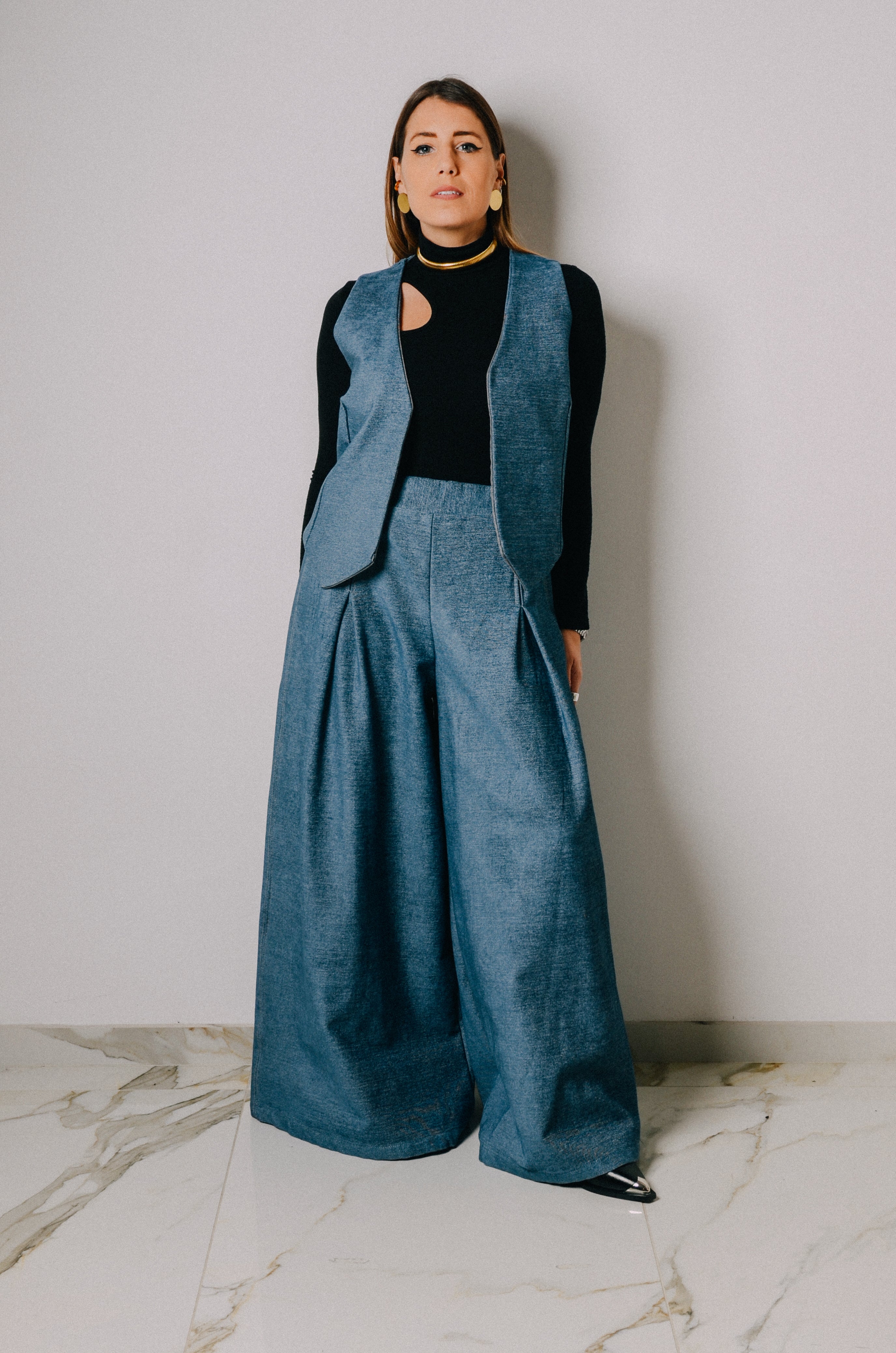 Gilet Rino sartoriale in lana azzurra - reversibile