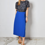 Gonna vintage longuette misto  lino blu con bottoni