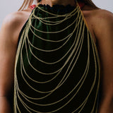 Collana corpo con catene a cascata - in acciaio color oro