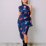 Gonna pareo sartoriale in cotone elasticizzato a fiori - taglia unica