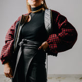 Bomber sartoriale imbottito in lana nero e bordeaux - double face