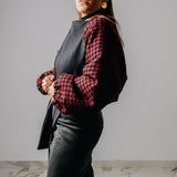 Bomber sartoriale imbottito in lana nero e bordeaux - double face