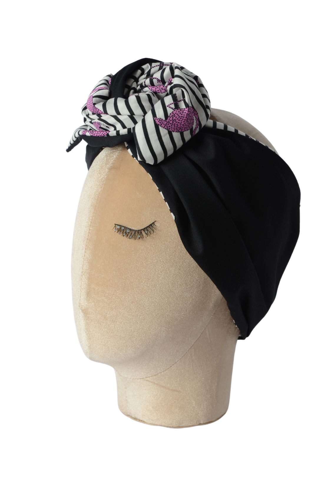 Fascia modellabile per capelli in cotone a righe con feniteccori e nera